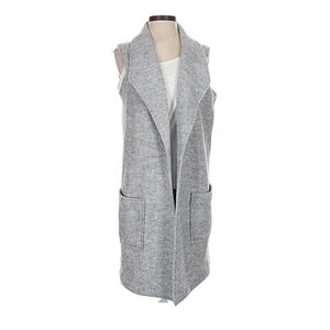 Tahari Women's 1X Wool Blend Longline Cardigan Vest Heather Gray Sleeveless